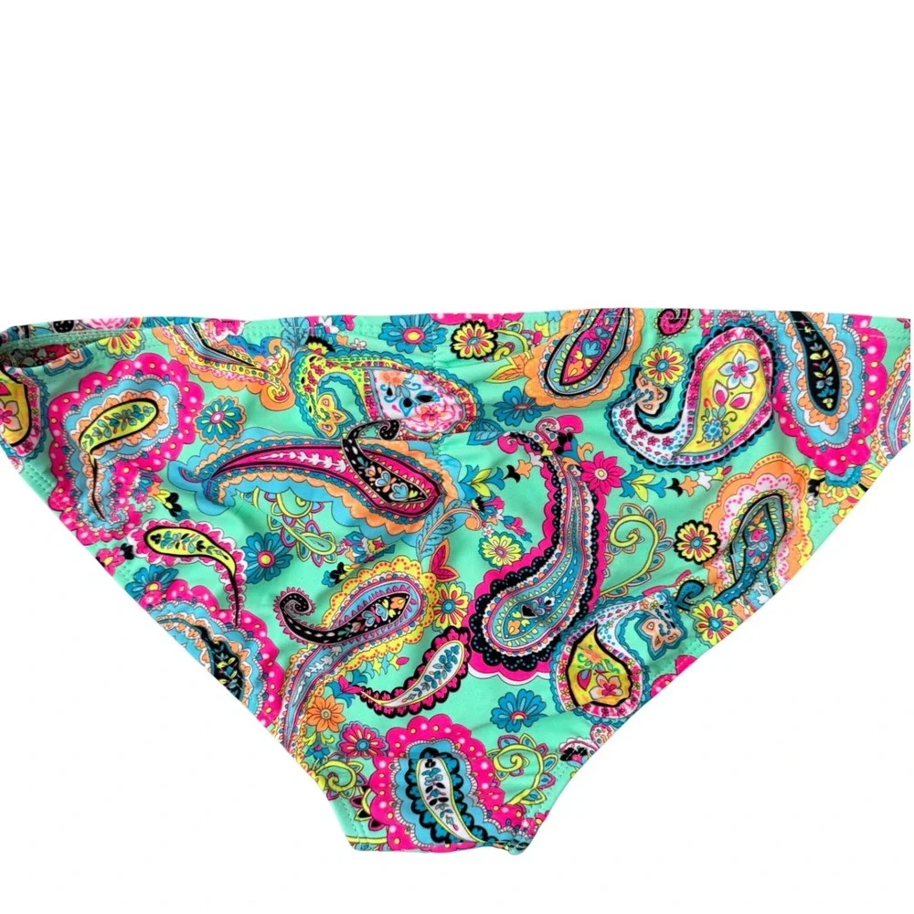 InMocean Womens XL Bikini Set Pink‎ Teal Paisley Floral Ruffle Halter Swimsuit